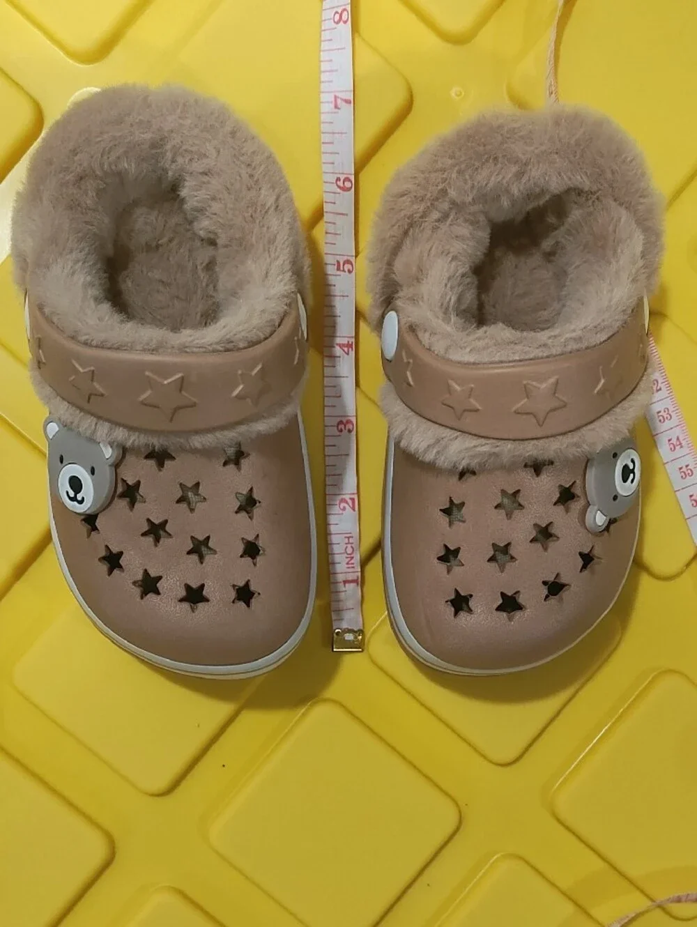 Source Unknown Kids Bear-Accent Fur-Lined Clogs - Tan
